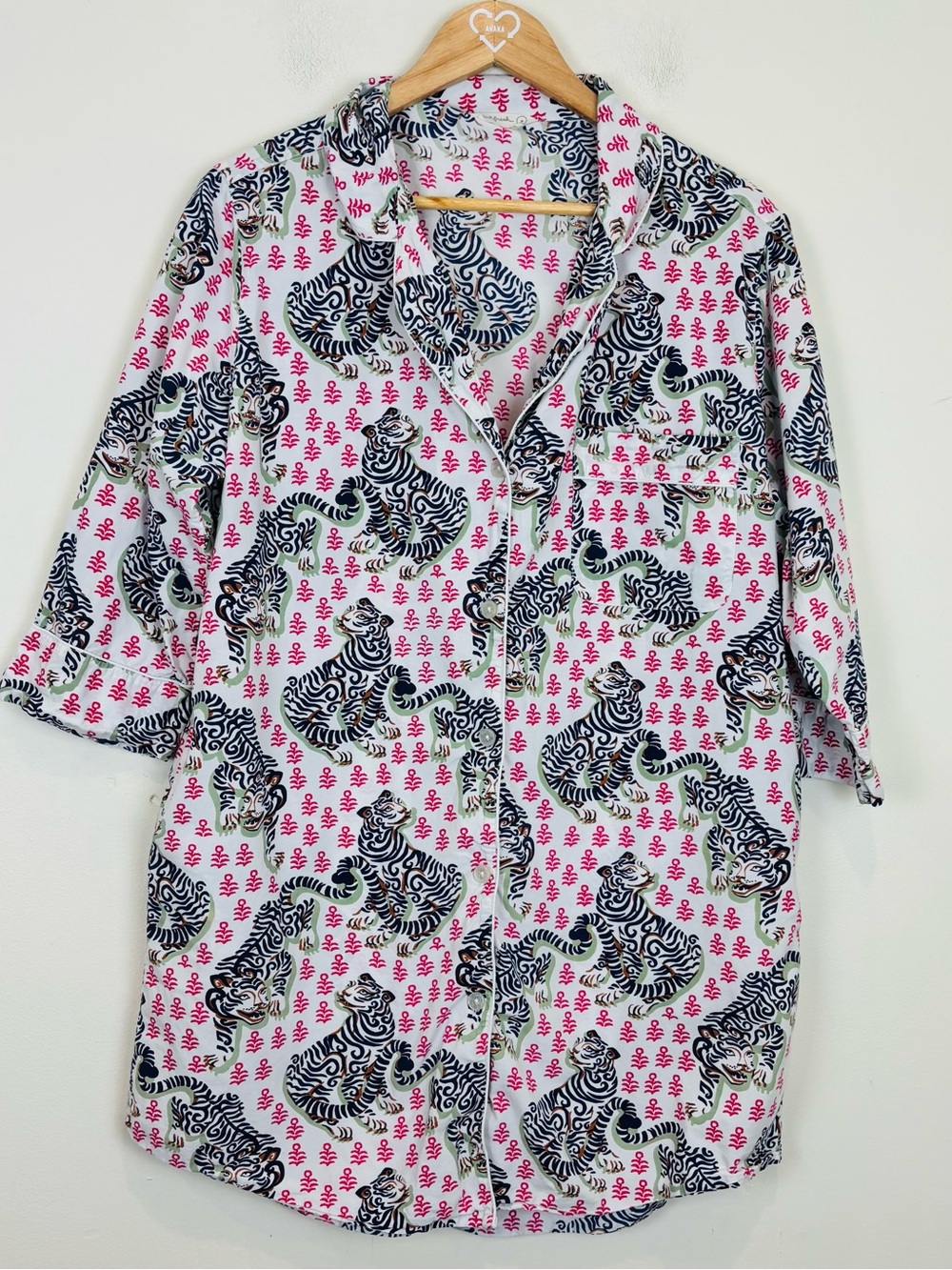 Printfresh Tiger Queen Sleep Shirt Nightgown White Black Pink Size S